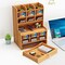 Wooden Pen Organizer, Multi-Functional DIY Pen Holder Box, Desktop Stationary, Easy Assembly, Home Office Art Supplies Organizer Storage with Drawer (B16-Cherry Color)